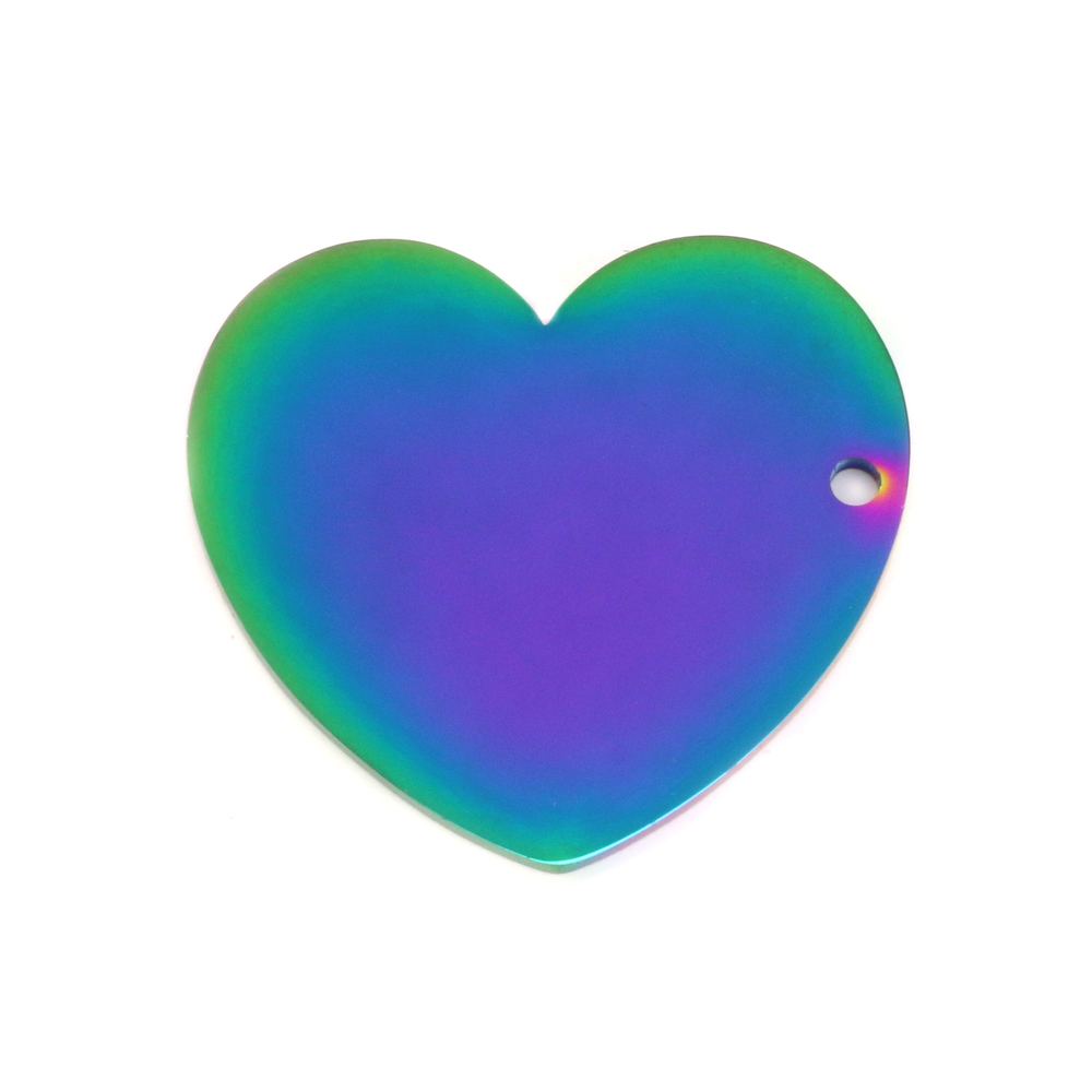 Metal Stamping Blanks Stainless Steel, Rainbow Color Heart with Side Hole, 30mm (1.18") x 27.4mm (1.08"), 16 Gauge, Pack of 2